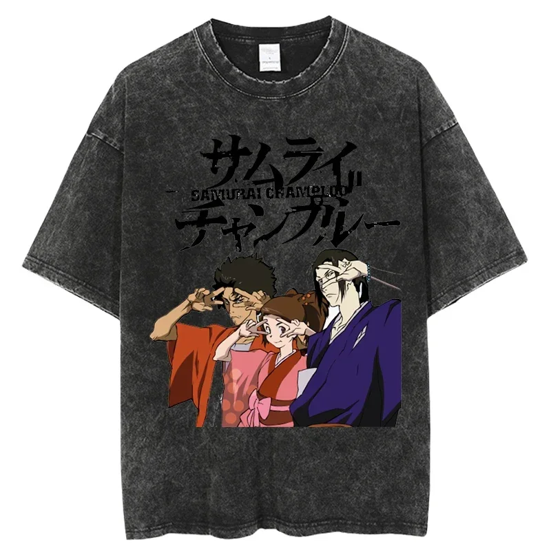 Горячая Распродажа футболка с японским аниме Самураем шамплоо Футболка принтом