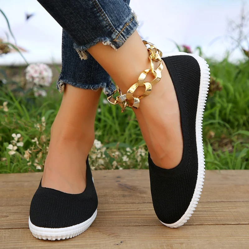 

Shoes for Women 2023 High Quality Knitted Women's Flats Breathable Casual Flats Women Solid Slip-on Soft Bottom Ladies Shoes