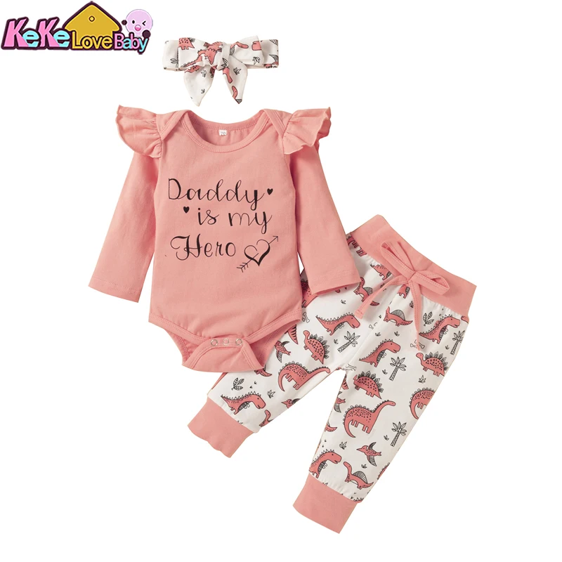 

Комплект летней одежды для маленьких девочек, боди с надписью «Папа мой герой», искусственная повязка на голову, 3 предмета, наряды для новор...