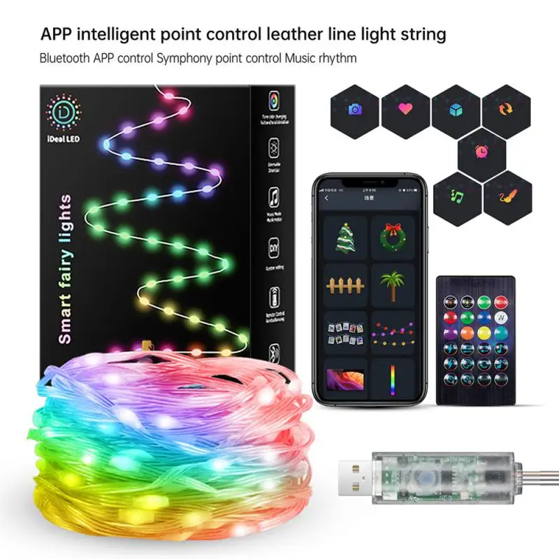 

CORUI Christmas Tree RGB Lights Smart Blue-Tooth Control USB LED String Lamp Outdoor App Remote Control Home Lights Decoration