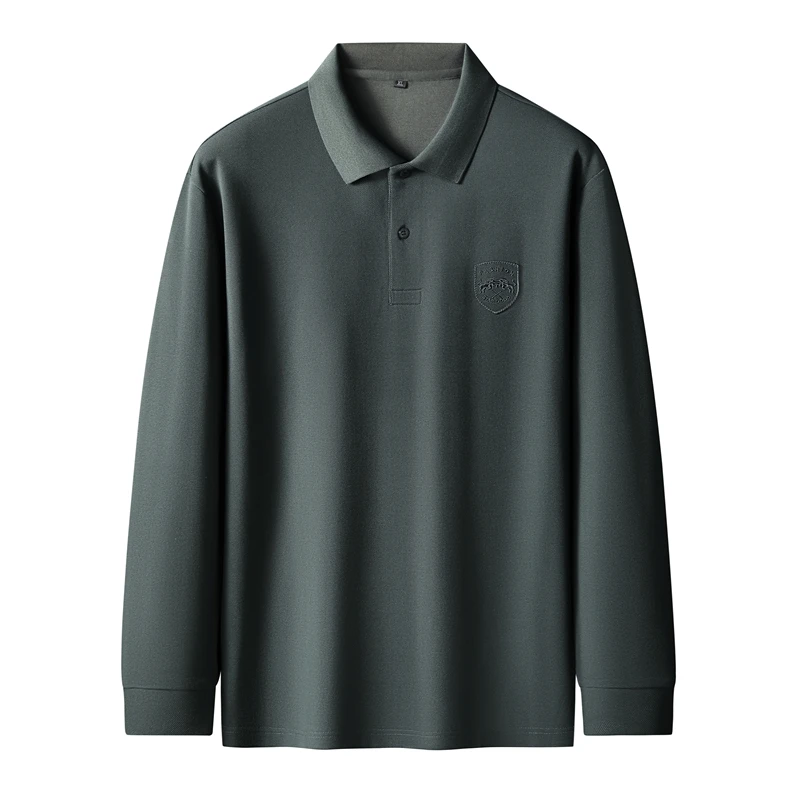 Рубашка-поло мужская с вышивкой Модный Топ длинным рукавом воротником лацканами