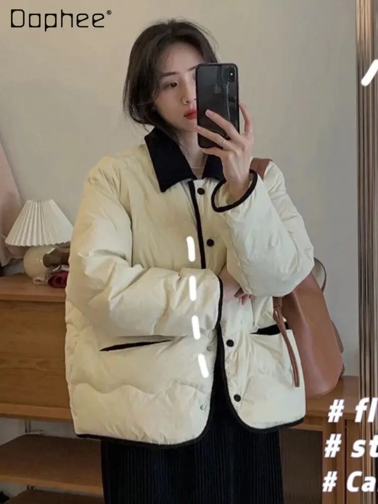 Women's Short Down Jacket Winter Thickened Winter New Fashion Elegant Polo Collar Warm White Duck Down Coat Tops for Ladies