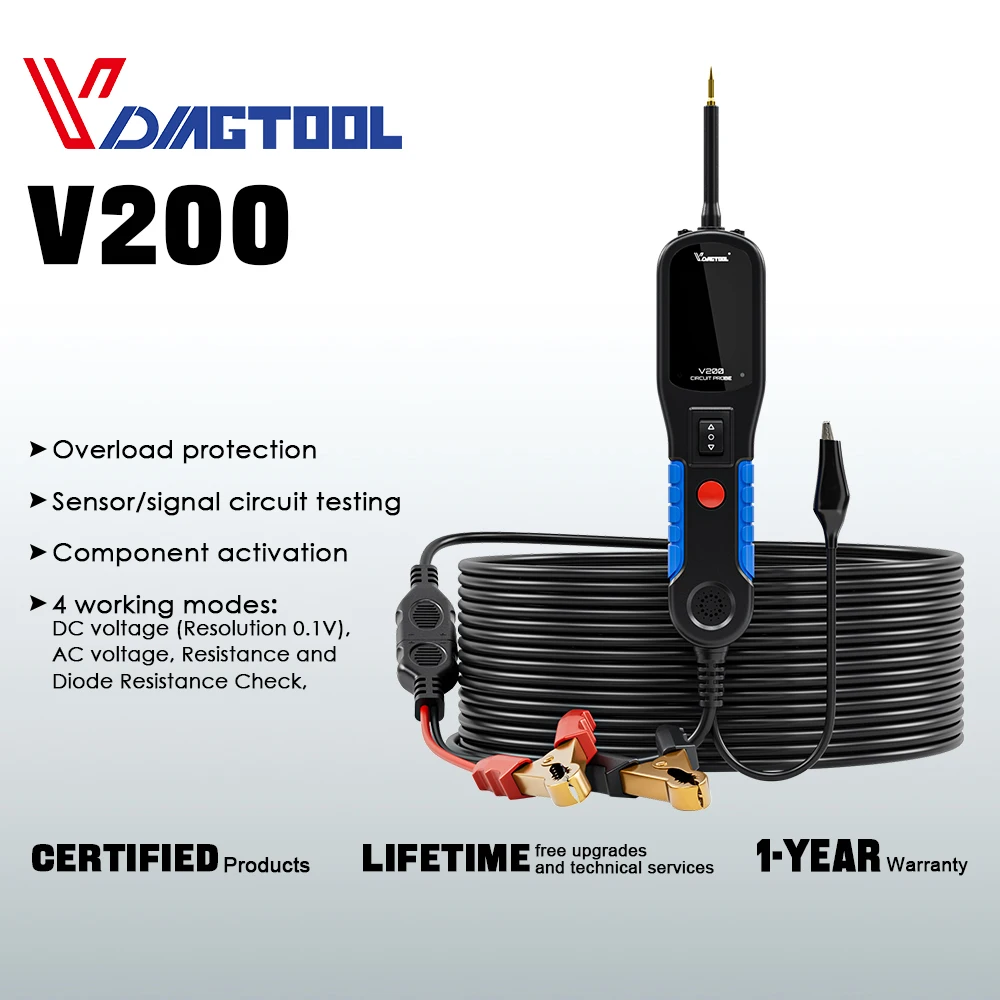 VDIAGTOOL V200 Автомобильный тестер электрических цепей 6 В-30 В комплект зондов