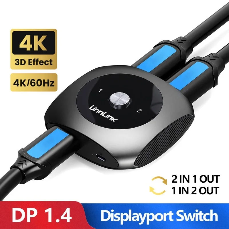 

Displayport Switch DP Splitter DP Bi-Directional Switcher 2X1/1X2 8K 60Hz 4K 120Hz for Monitor Computer TV Box Laptop