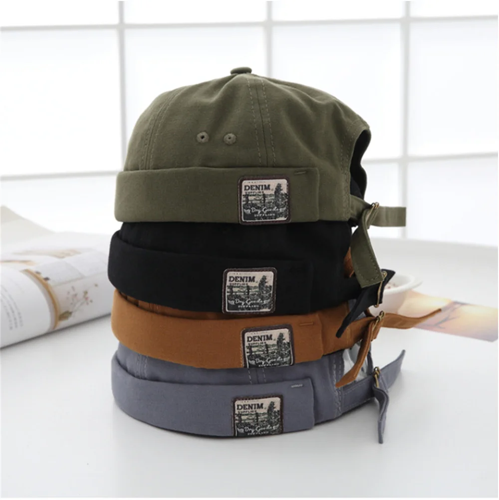 

Vintage Brimless Men Hat Dome Docker Cap Cotton Beanie Solid Color Breathable Spring Autumn Hat Adjustable Women Hip Hop Caps