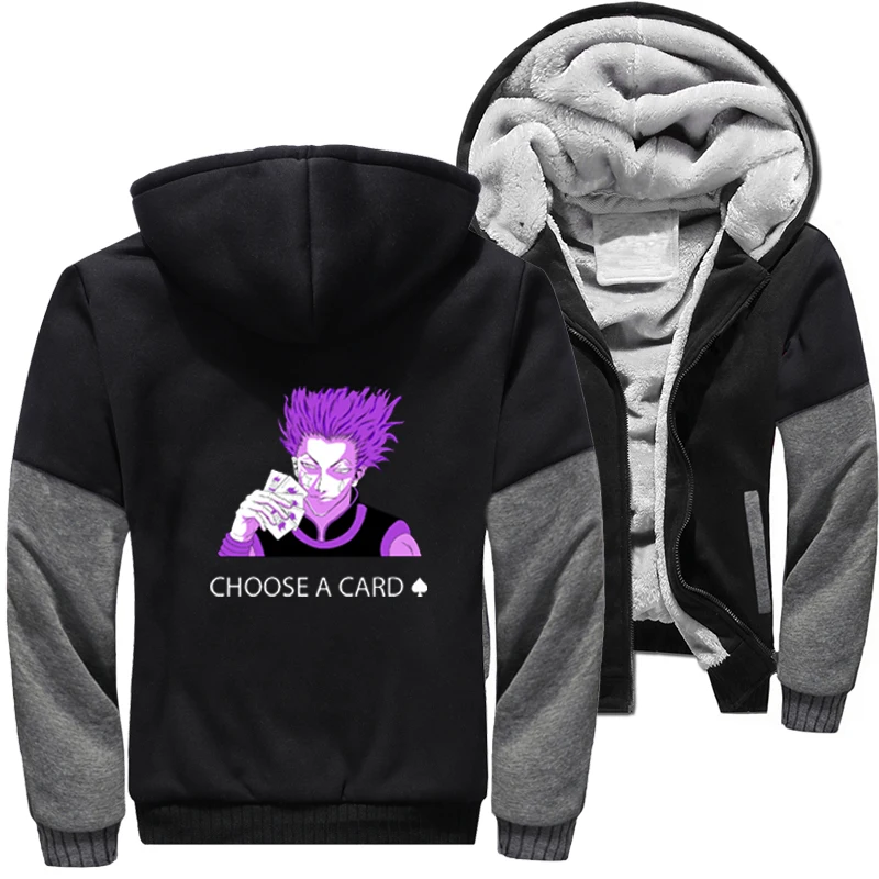 

Hisoka Choose A Card Hunter X Hunter Hxh Hunterxhunter зимняя утепленная аниме куртка на молнии мужские флисовые свитшоты пальто