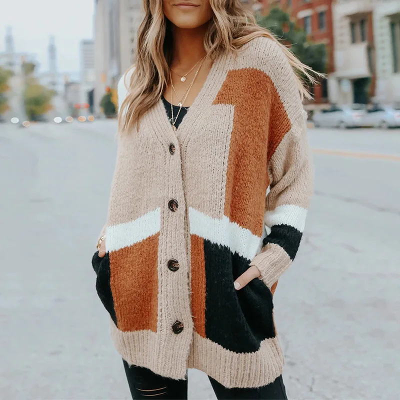 

Women Bohemia Patchwork Sweater Cardigan Female Autumn Winter Warm Sueter Coat Vintage Long Sleeve V Neck knitted Jumper