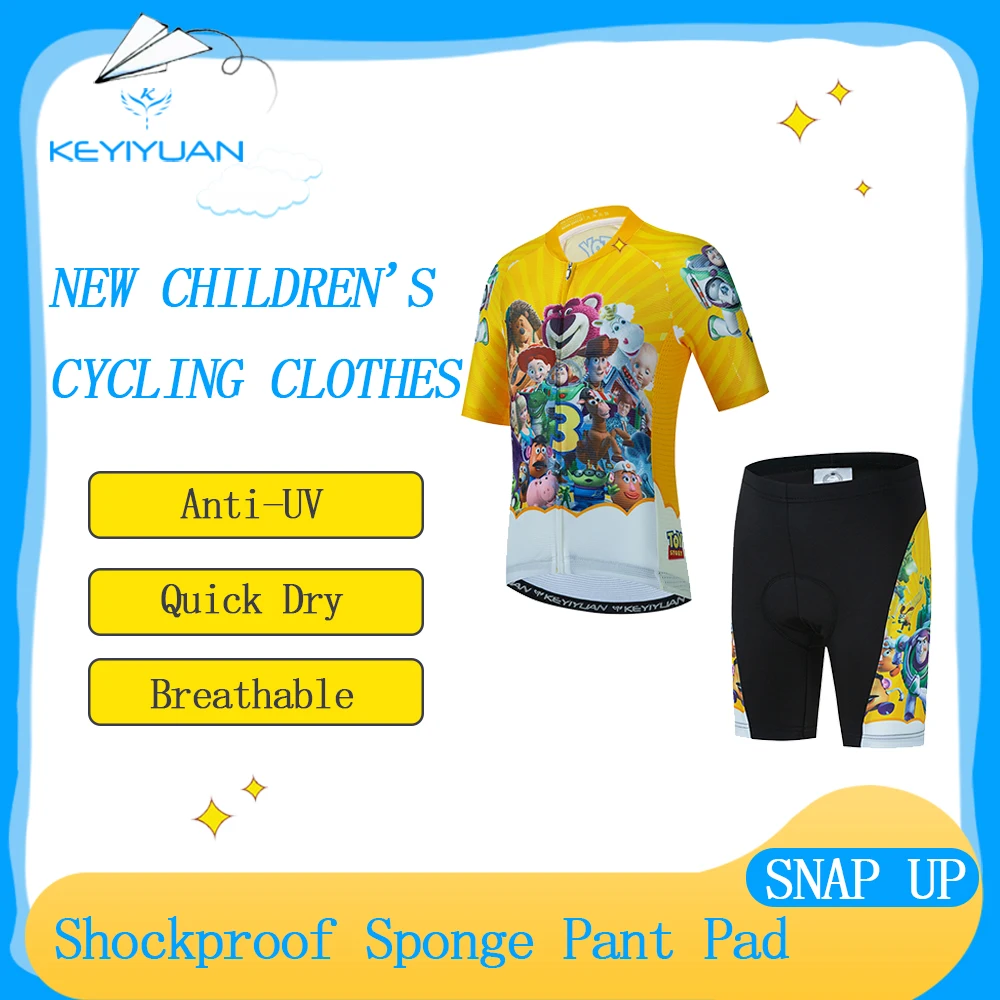 

KEYIYUAN Summer Kids Cartoon Pattern Cycling Jersey Set Road Bike Cycle Clothes Tops Children Short Sleeve Bicycle Clothing