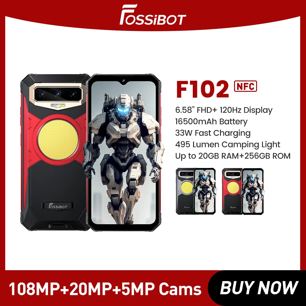 Fossibot F102,Smartphone 16500Mah, ,20Gb + 256Gb, Fotocamera 108M, Cellulare, 6.58 Fhd + 120Hz ,Helio G99, Telefono Cellulare