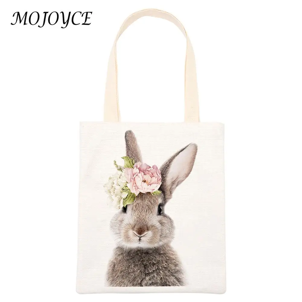 

Painting Print Totes Bag Rabbit Flower Pattern Women Handbag Ladies Canvas Travel Shoulder Bag Large Capacity Handbags