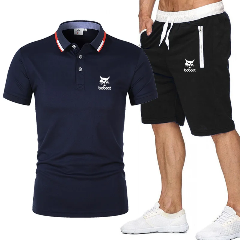 

Summer Men's Sets Bobcat Logo Polo Shirt+Pants Two-Piece Men's Casual Sports Suit Sportswear Pure Cotton Fashion Men Clothing