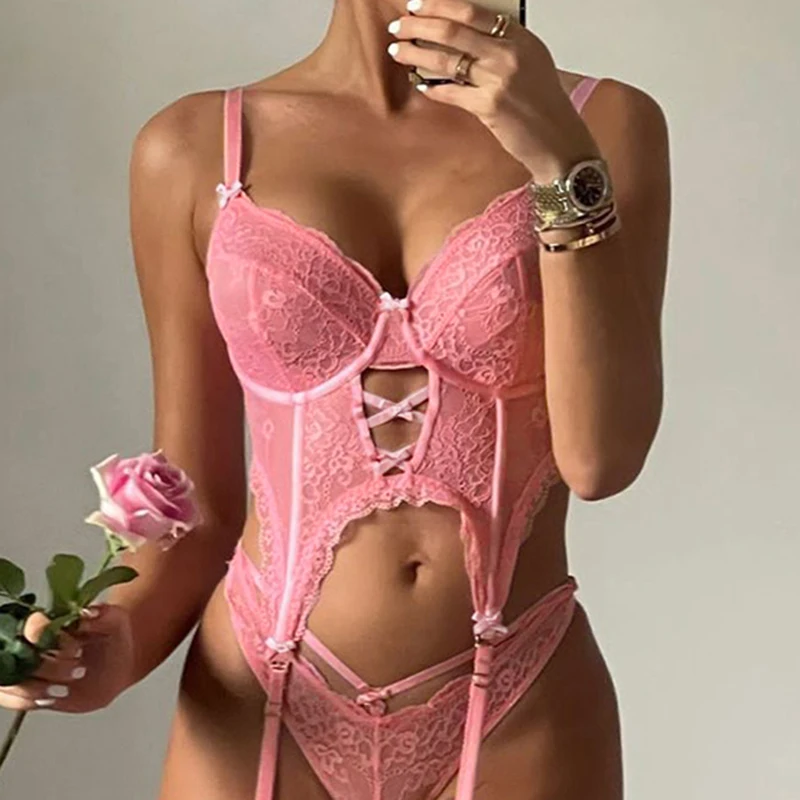 

Rapcopter Y2K Pink Lace Corset Top Bow Cut Out V Neck Crop Top Bandage Retro Fairycore Cute Buister Mini Vest Women Beach Sweats