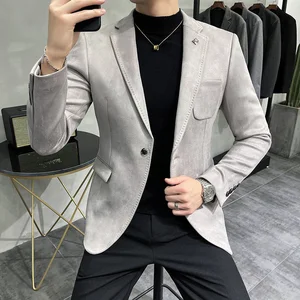Imported Plus Size 4XL-M Autumn Deerskin Velvet Jackets Blazer 6 Color Men Business Slim Blazers Hommes Casua