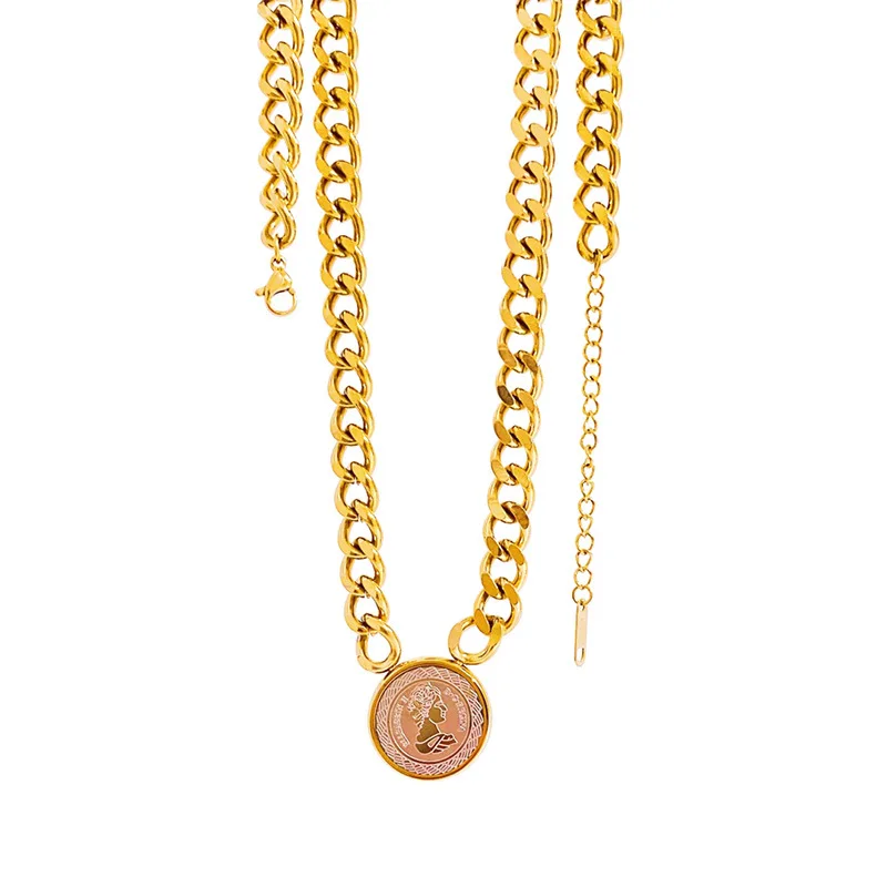 

Модное ожерелье в стиле ретро, элегантная подходящая монета с портретом, простая подвеска, цепочка до ключиц, ювелирное ожерелье