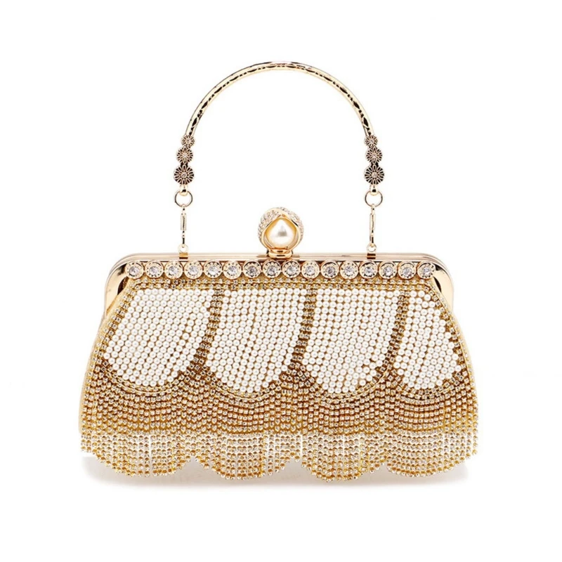 

M6CC Tassel Clutch Purse for Women Shiny Evening Bag Wedding Party Shoulder Handbag