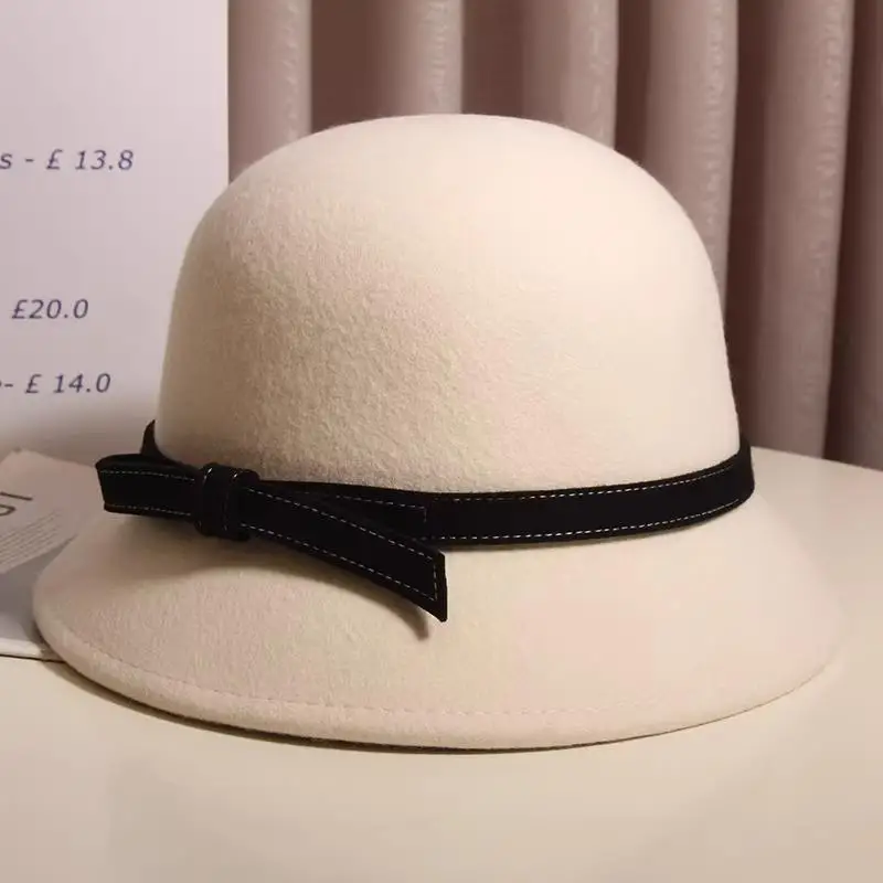 Осенне-зимняя японская модная шерстяная шляпа с контрастным цветным бантом