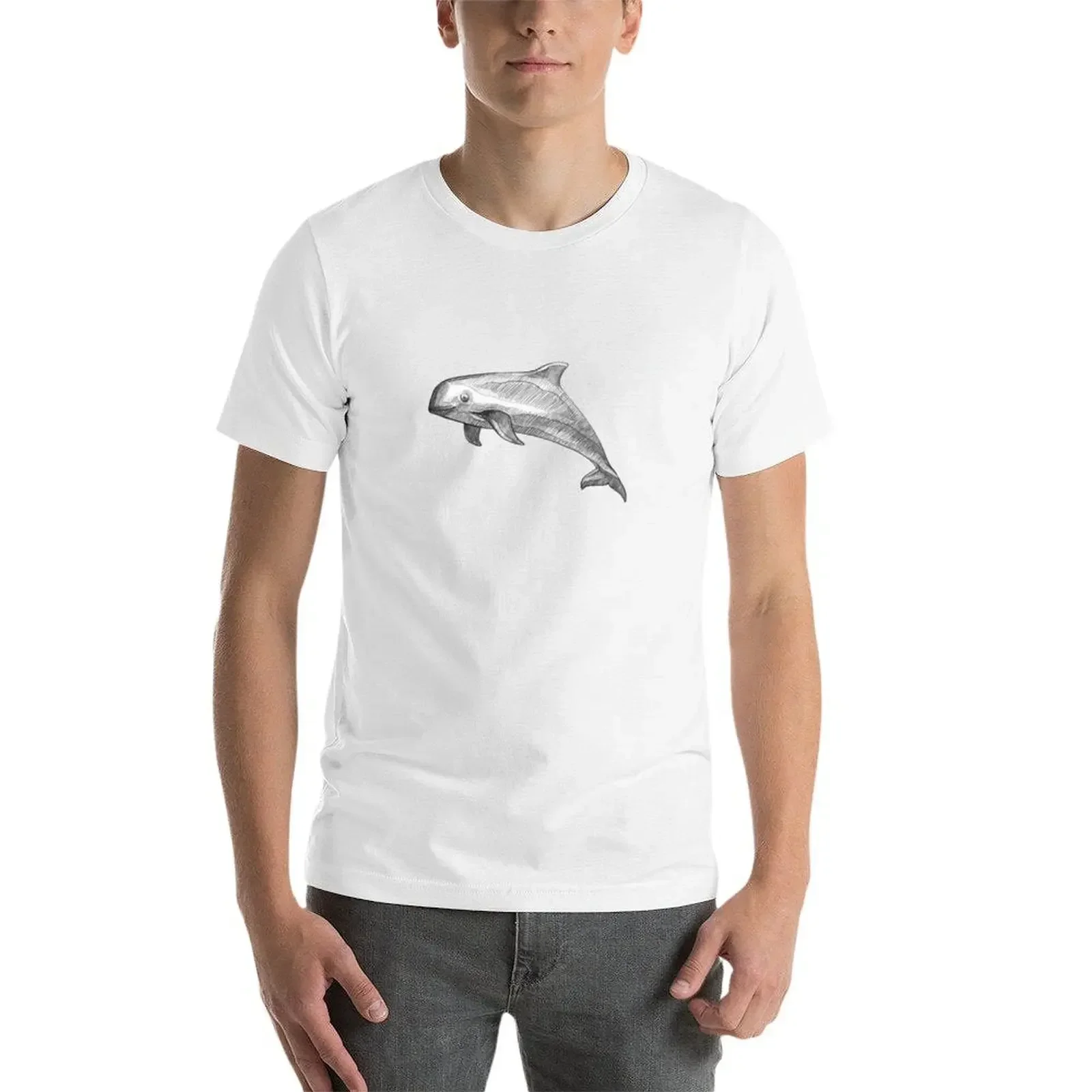 Vaquita Whale - Art Illustration Monochromatic Pencil Line Sketch Drawing by MadliArt T-Shirt graphic tee shirt T-shirt men