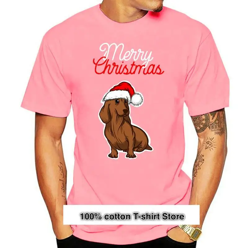 Camiseta de algodón para hombre, camisa de manga corta con diseño de perro salchicha, Feliz Navidad, precio más bajo, 100%