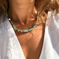 carlidana bohemia summer green blue natural stone circular beads chain necklace choker 2022 fashion boho jewelry for women gifts
