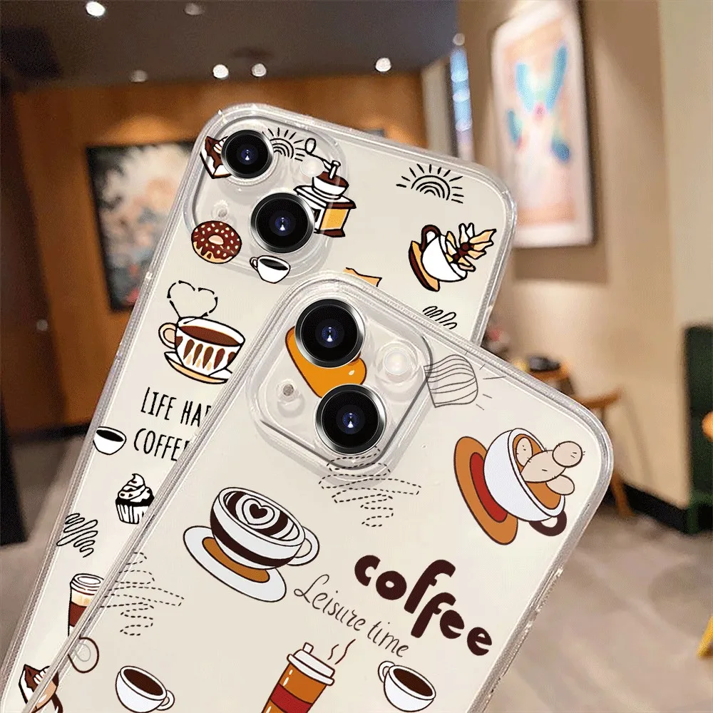 Multicolor Casual Coffee Soft Clear Phone Case For OPPO A3X Pro 5G A3 A17X A17 A16 A15 A80 A60 A79 A59 A18 A38 A58 A78 A98 Cover