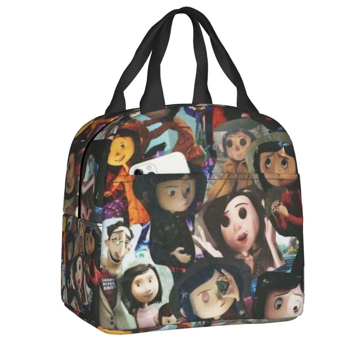 

Halloween Horror Film Coraline Collage Resuable Lunch Box for Women Thermal Cooler Food Insulated Lunch Bag Office Work Picnic
