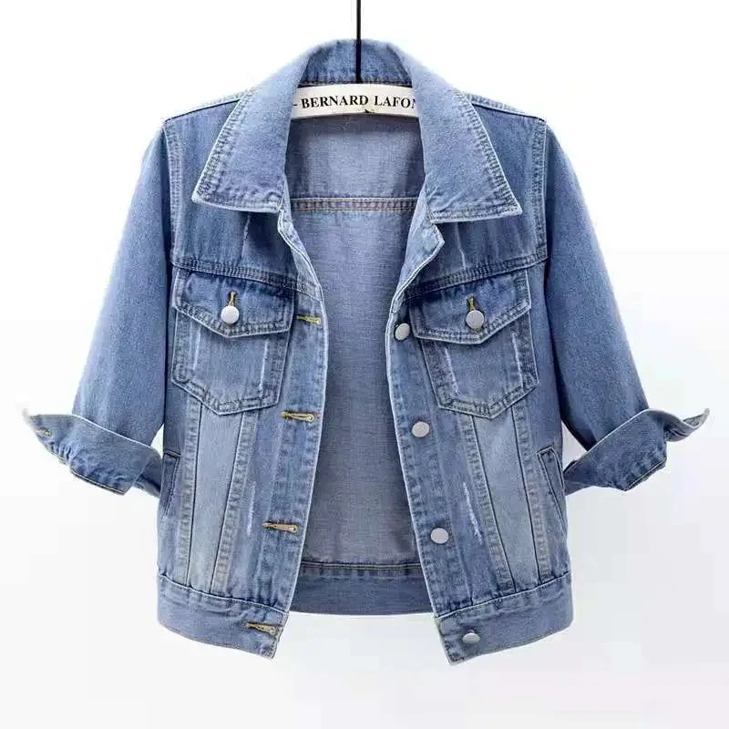 

Seven Quarter Sleeve Denim Jackets Womens 2022 Summer New Fashion Slim All-match Jeans Jackets Women Short Large Size Outerwear
