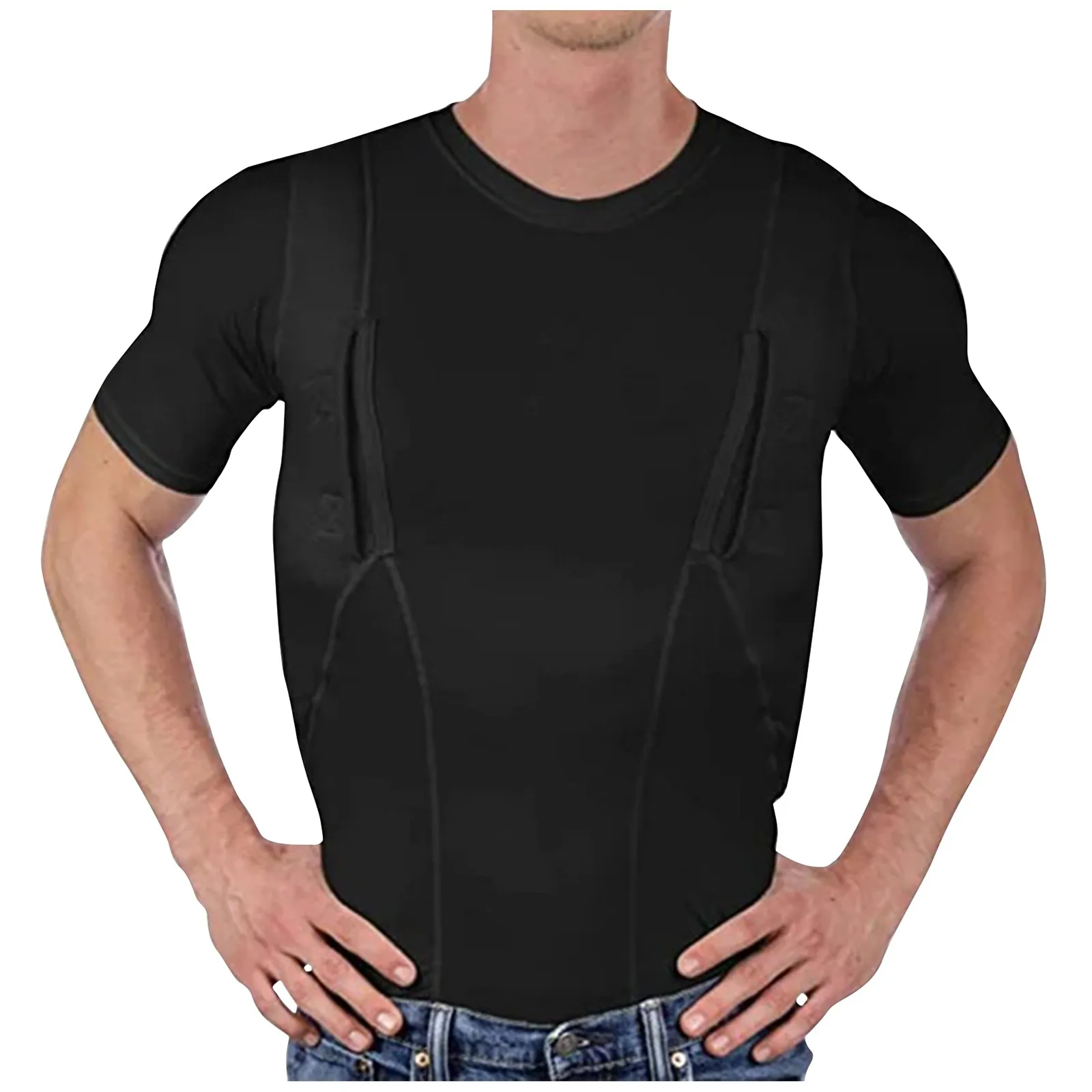 

Unisex Hidden Holster High Elasticity T-Shirt Unisex Solid Color Breathable Short Sleeve T-Shirt Quick Dry Short Sleeve Gym Tops