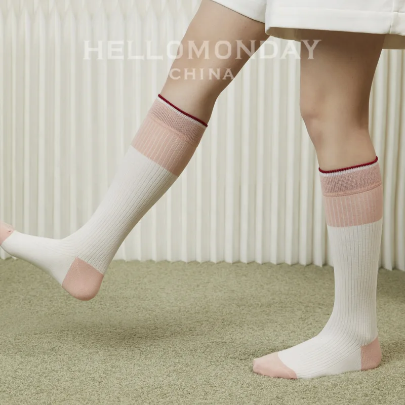 

HelloMonday spring and summer women's socks simple skin-friendly over calf socks Ins trendy internet celebrity super hot long tu