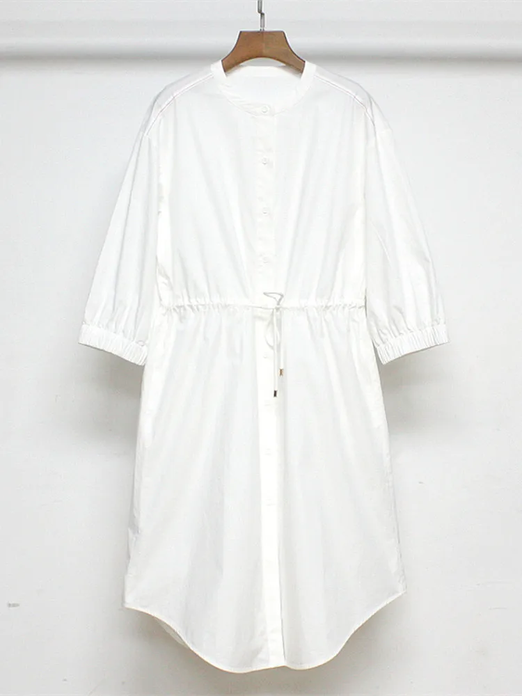 

Women's Mini Dress Waist Drawstring O-Neck Loose Casual Robe