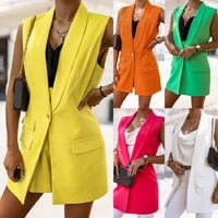 women spring autumn blazer vest coats sleeveless single button tank blazers jackets office ladies blazers