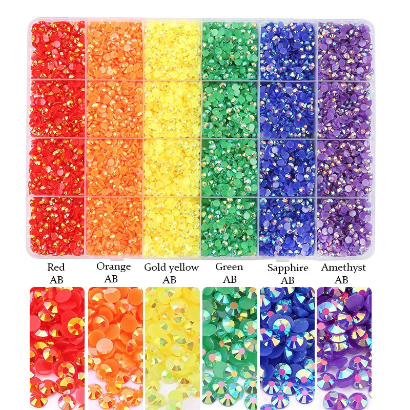 

1Box 19200Pcs 4mm Jelly AB Flatback Resin Rhinestones Candy Cab Color 3D Nail Art DIY Decor Bling Kit For Nail Art Crafts