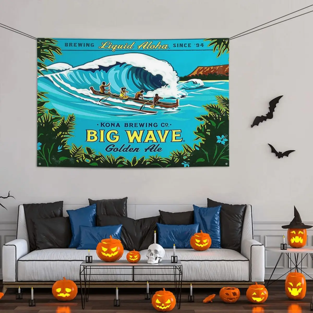 

Big Wave Party Banner Decor 120x180cm Modern Indoor Fade Resistant Flowy Delicate