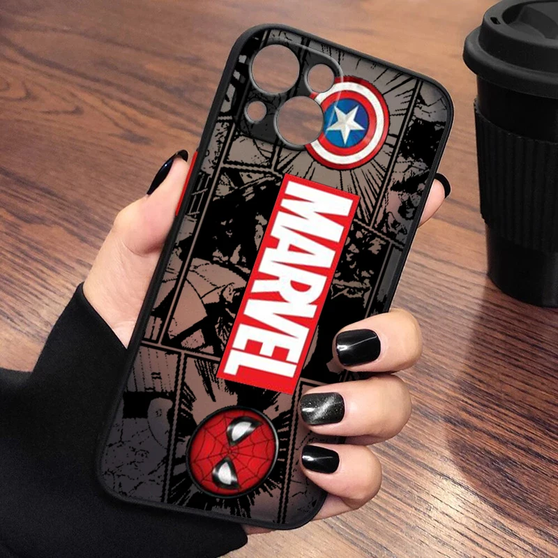 

Avengers Marvel Cute Comics Phone Case For iPhone 14 13 12 11 XS XR Pro MAX 8 7 6 Plus Frosted Translucent Matte Cover