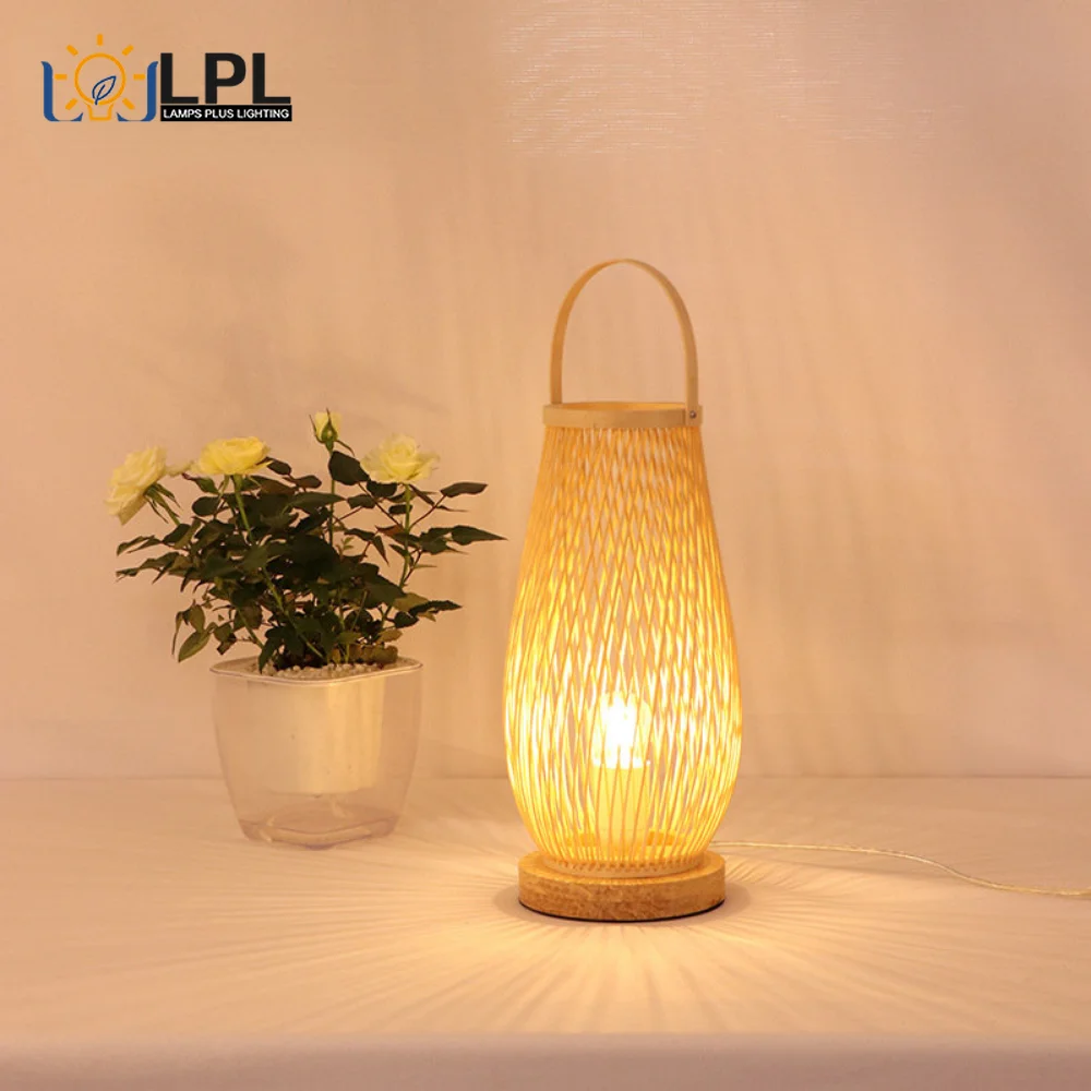 

Hand Knitted Weaving Bamboo Lampshades Room Decor Lamps Bedside Table Bedroom Wooden Nordic Home Decor Light Fixtures