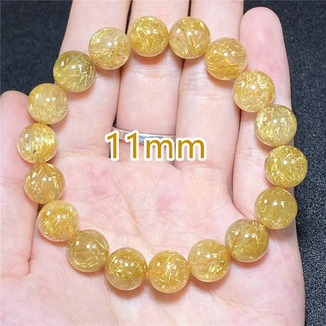 

Natural Gold Rutilated Quartz Bracelet Jewelry For Women Lady Men Wealth Healing Gift Crystal Round Beads Rare Gemstone AAAAA
