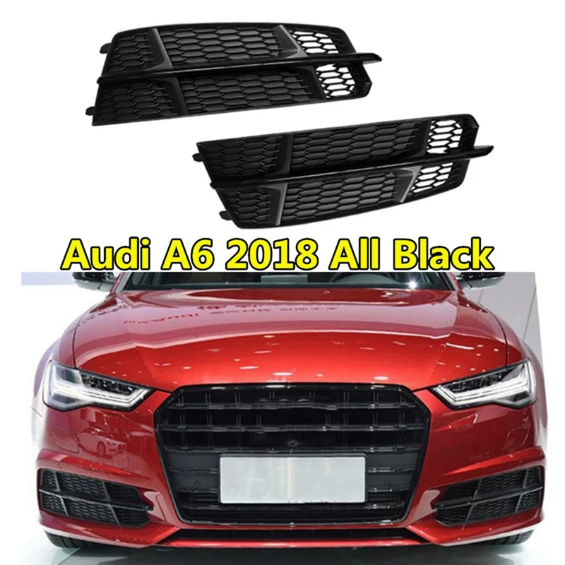 

2X Front Bumper Fog Light Grille Grill Cover Replacement For- A6 C7 S-Line S6 2015-2018 4G0807681AN 4G0807682AN