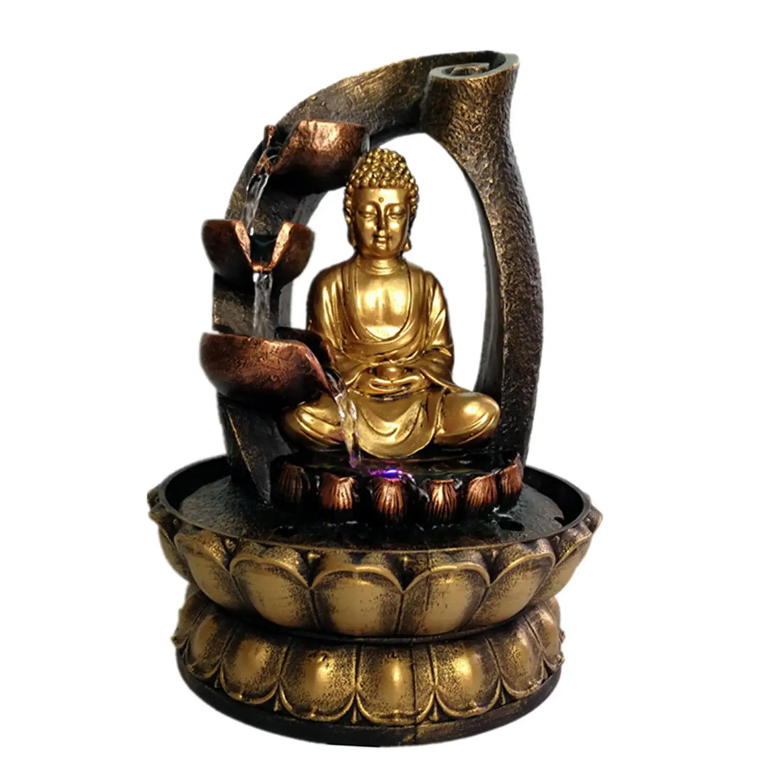 

Buddha Indoor Water Fountain Tabletop Feng Shui LED Light Home Decoration Office Opening Desktop Furnishings