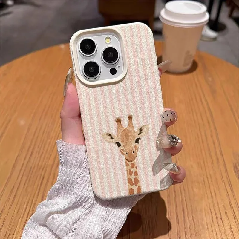 Фото Чехол для iPhone 11 12 13 14 15 16 17 Pro Max XS X XR 16E 16 Plus с полосатым фоном и иллюстрацией жирафа №5