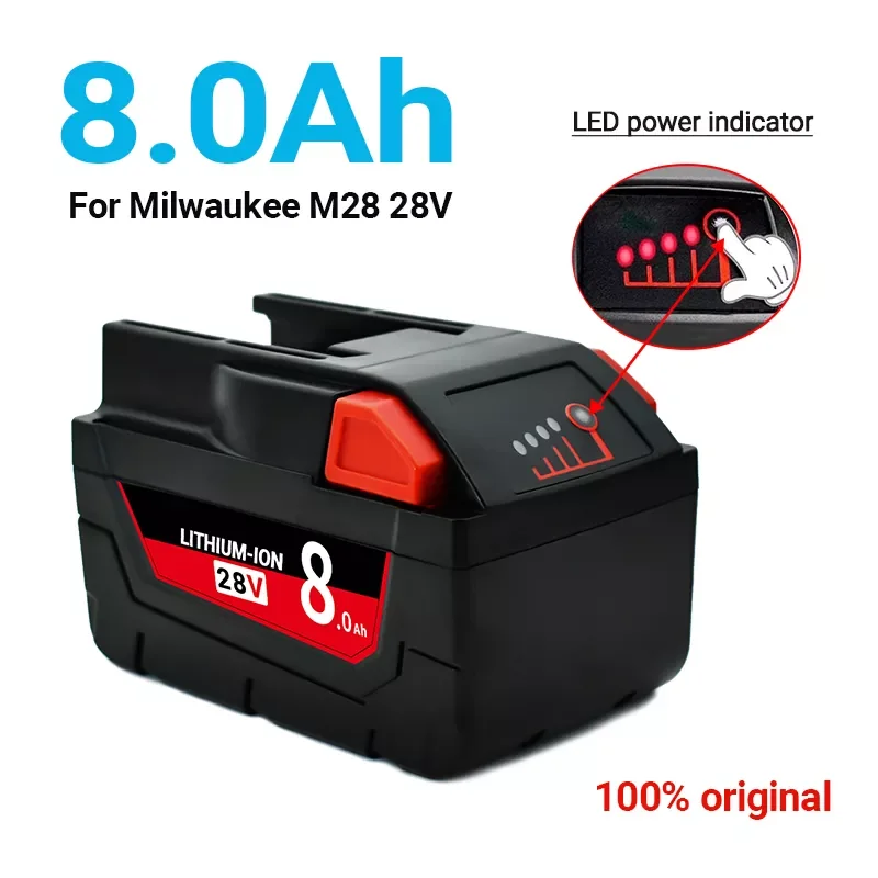 

brand new M28 Battery 28V 8.0Ah Replacement Battery for Milwaukee 48-11-2830 V28 0730-20 Cordless Power Tool Battery with LED