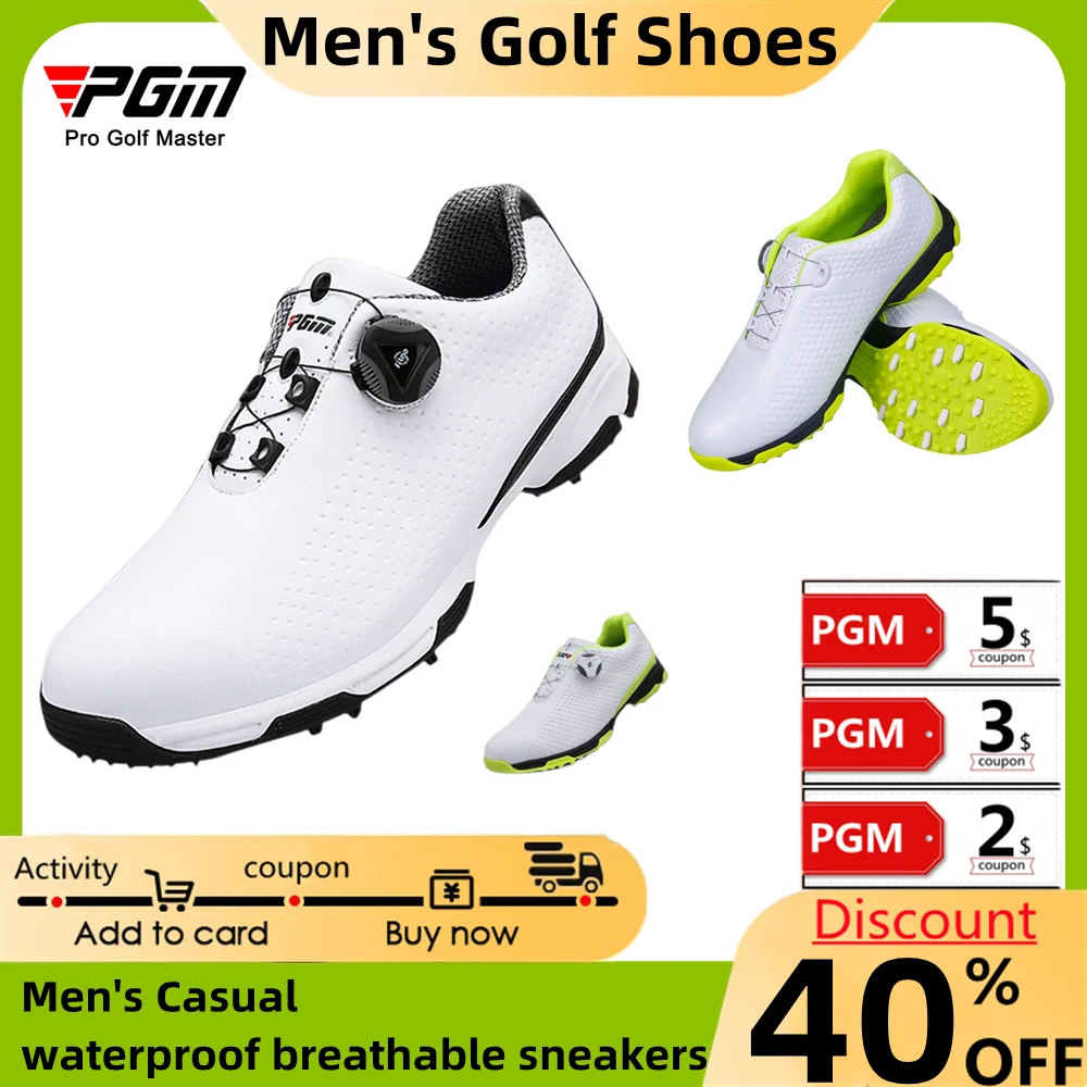 PGM Men'S Golf Shoes Breathable Fixed Nail Waterproof Sports Shoes Casual Sports Trend Microfiber Natural Rubber Ultra-Light