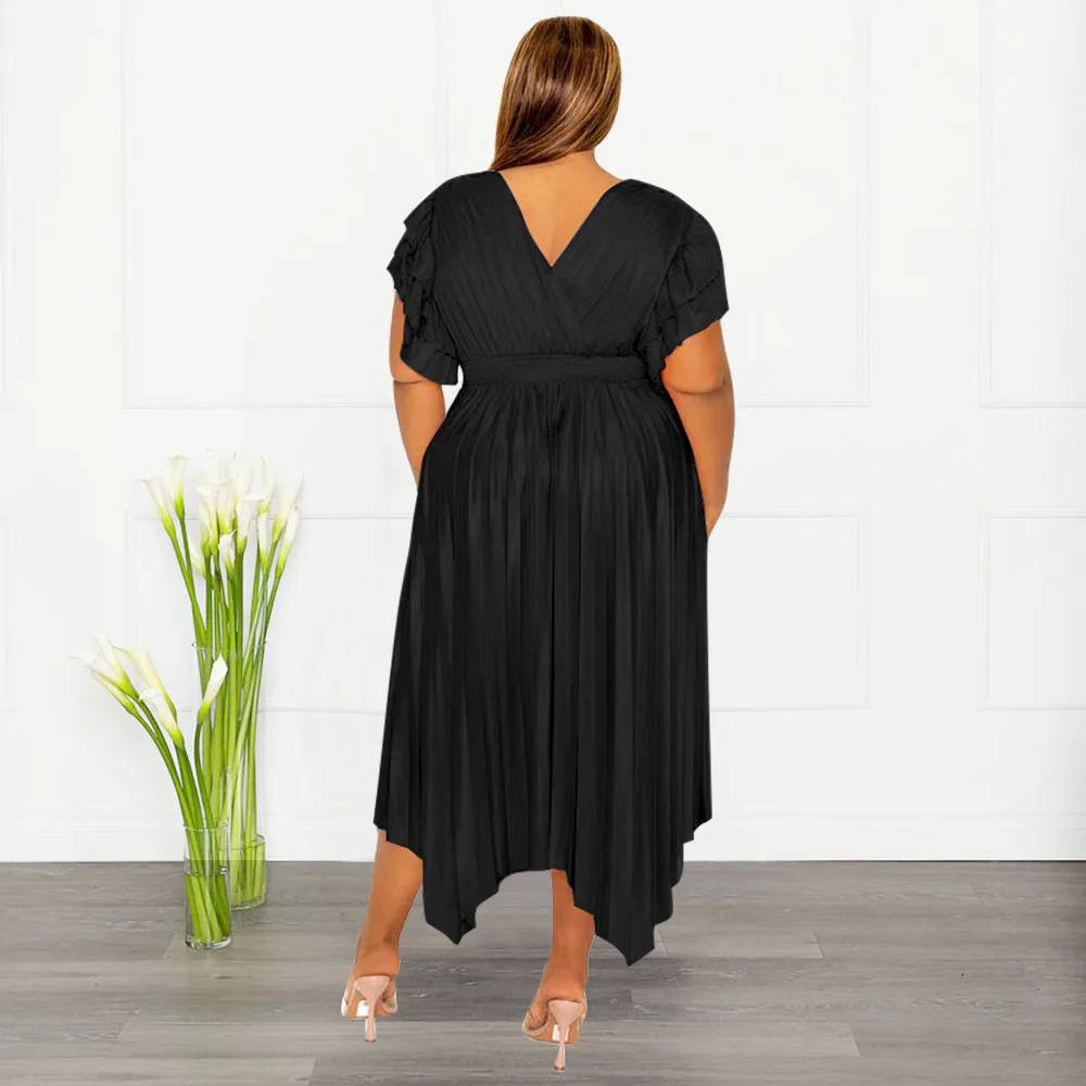 Plus Size Party Dress Women Ruffle V Neck Elegant Pretty Cloth Lady Casual Luxury Robe 2023 Summer Trendy Evening New In Dress