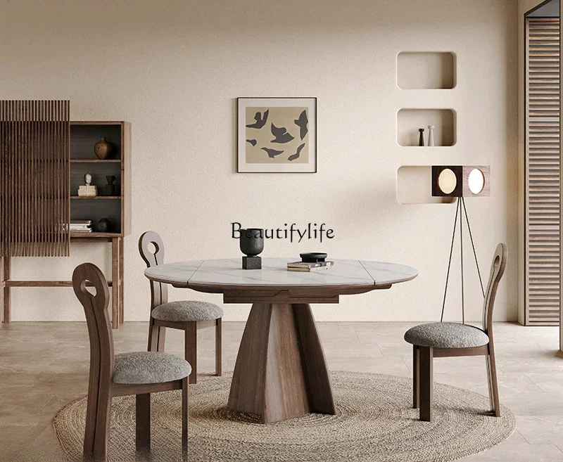 Wabi Sansan Выдвижной обеденный стол из цельного дерева Складной растягивающийся