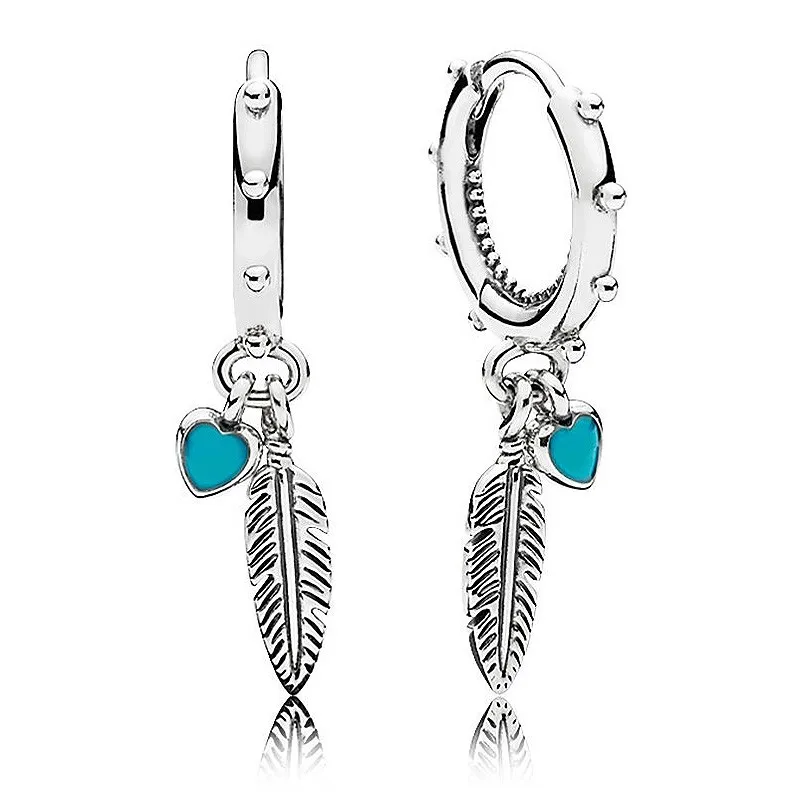 

Authentic 925 Sterling Silver Sparkling Spiritual Feathers Hanging Earrings For Women Wedding Gift Fashion Jewelry