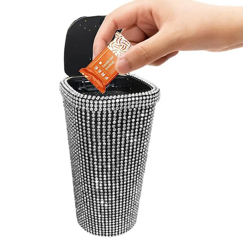 

Glitter Car Trash Can Car Garbage Can Bling Rhinestone With Lid Car Trash Can Front Seat Car Accessories Mini Bling Trash Can