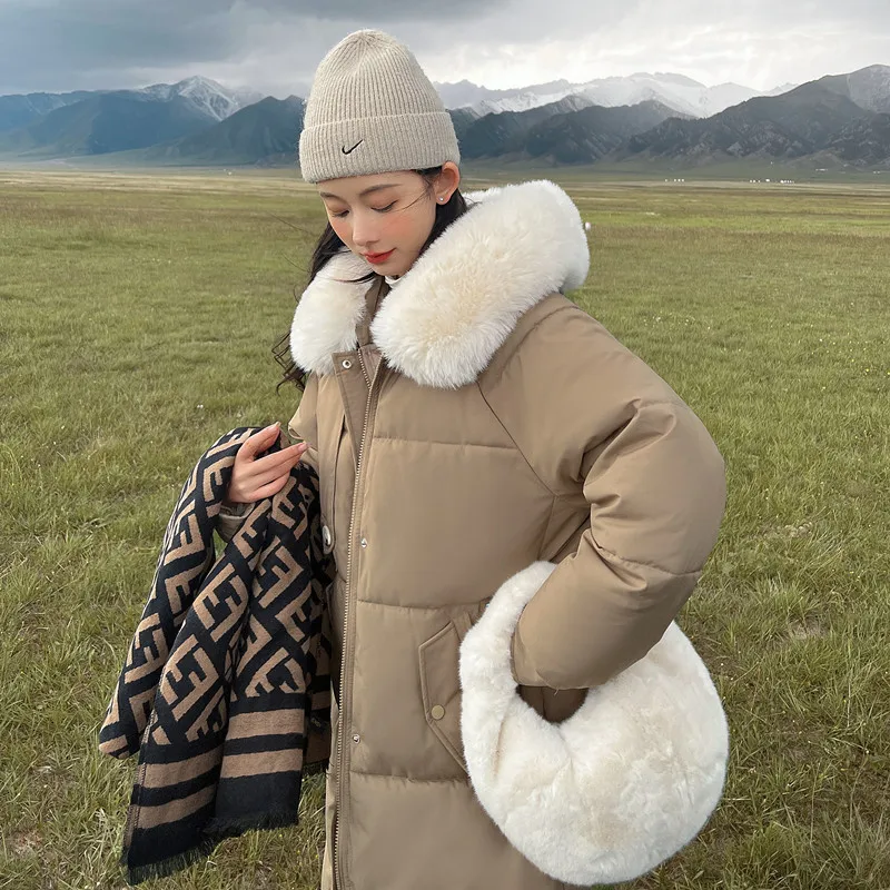 New  Winter Cotton Jacket for Women Korean Version Loose Fashion Hooded Fur Collar Medium Length Thickened Warm Cotton Jacket