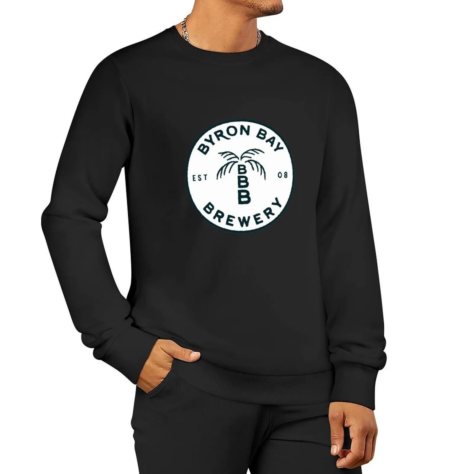 Пуловер с логотипом Byron Bay (белый) Толстовка капюшоном эстетичная одежда мужская