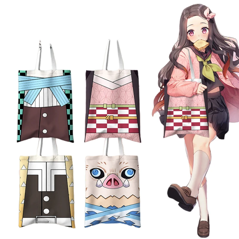 

Anime Ghost Slayer Kamado Tanjirou Agatsuma Zenitsu Tomioka Giyuu Canvas Bag Shoulder Bag Creative Impression Wind Satchel