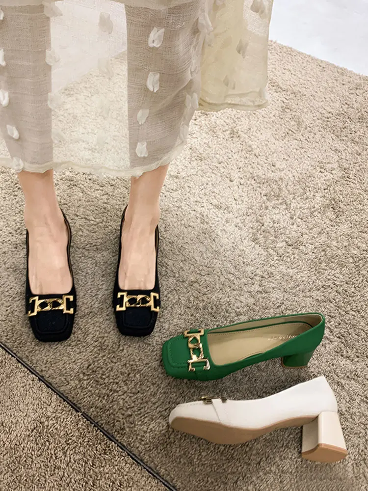 

Women's Shoes Pumps Spring 2022 New Metal Square Toe Thick Heel Non-slip Fashion Retro High Heels