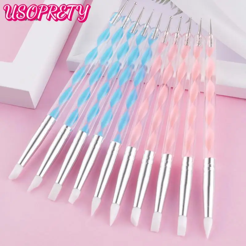 

5 PCS Nail Art Rhinestones Gems Crystal Dotting Nail Pen Double Headed Silicon Gum Nail Carving Pens Nail Tools