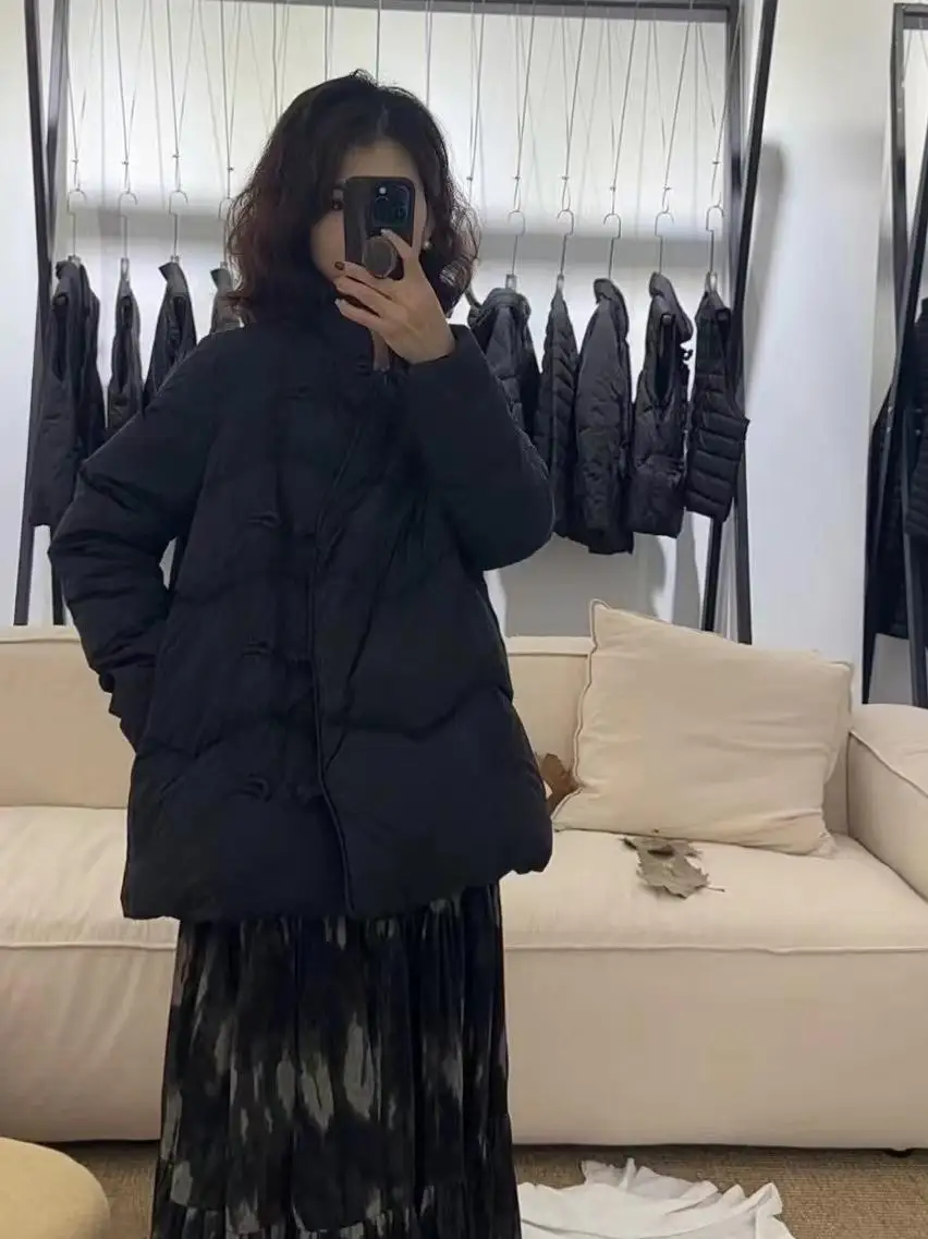 2024 Winter New Han Element Down jacket Women Small Embroidered Buckle Stand Collar Warm Light Soft Temperament Outerwear